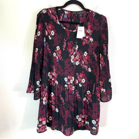NEW $109 J Jill Wearever Womens Large Black Floral Pleated Tunic Top Shirt - Picture 1 of 11